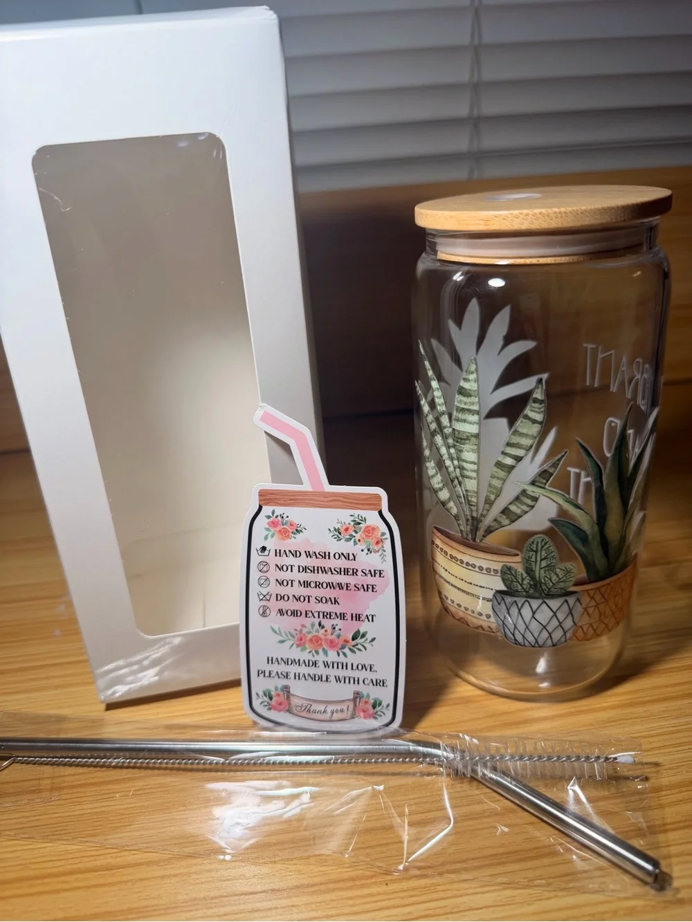 Glass Tumbler with Bamboo Lid - Vibrant and Verdant